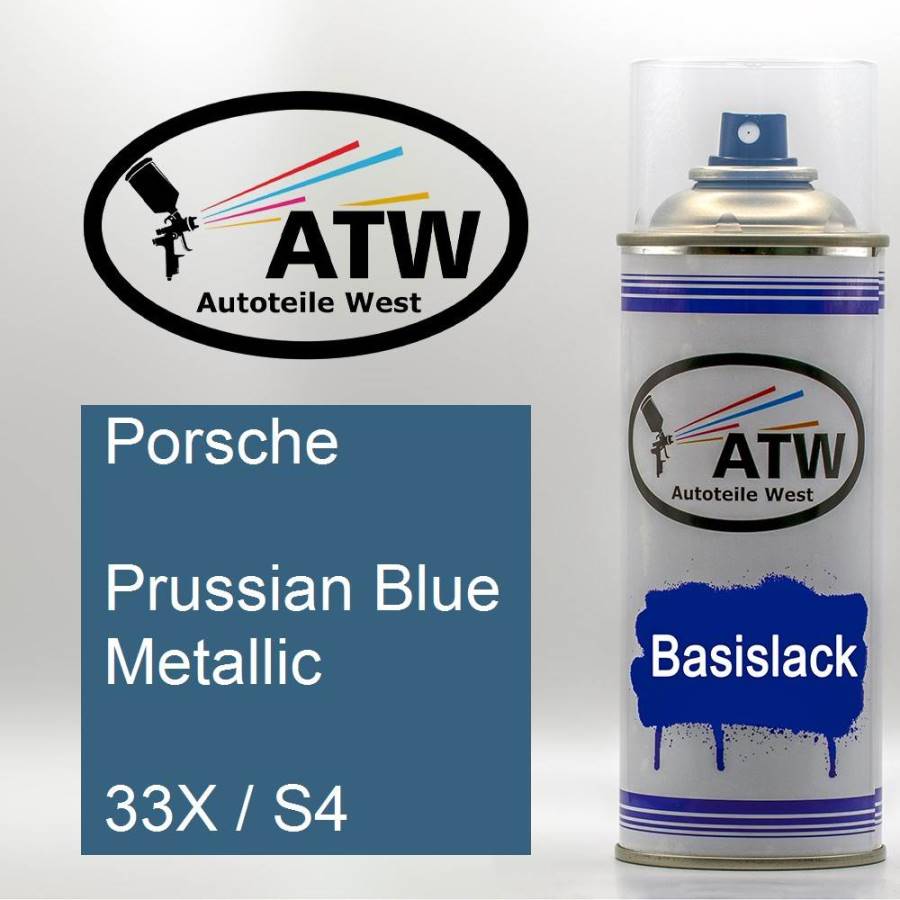 Porsche, Prussian Blue Metallic, 33X / S4: 400ml Sprühdose, von ATW Autoteile West.